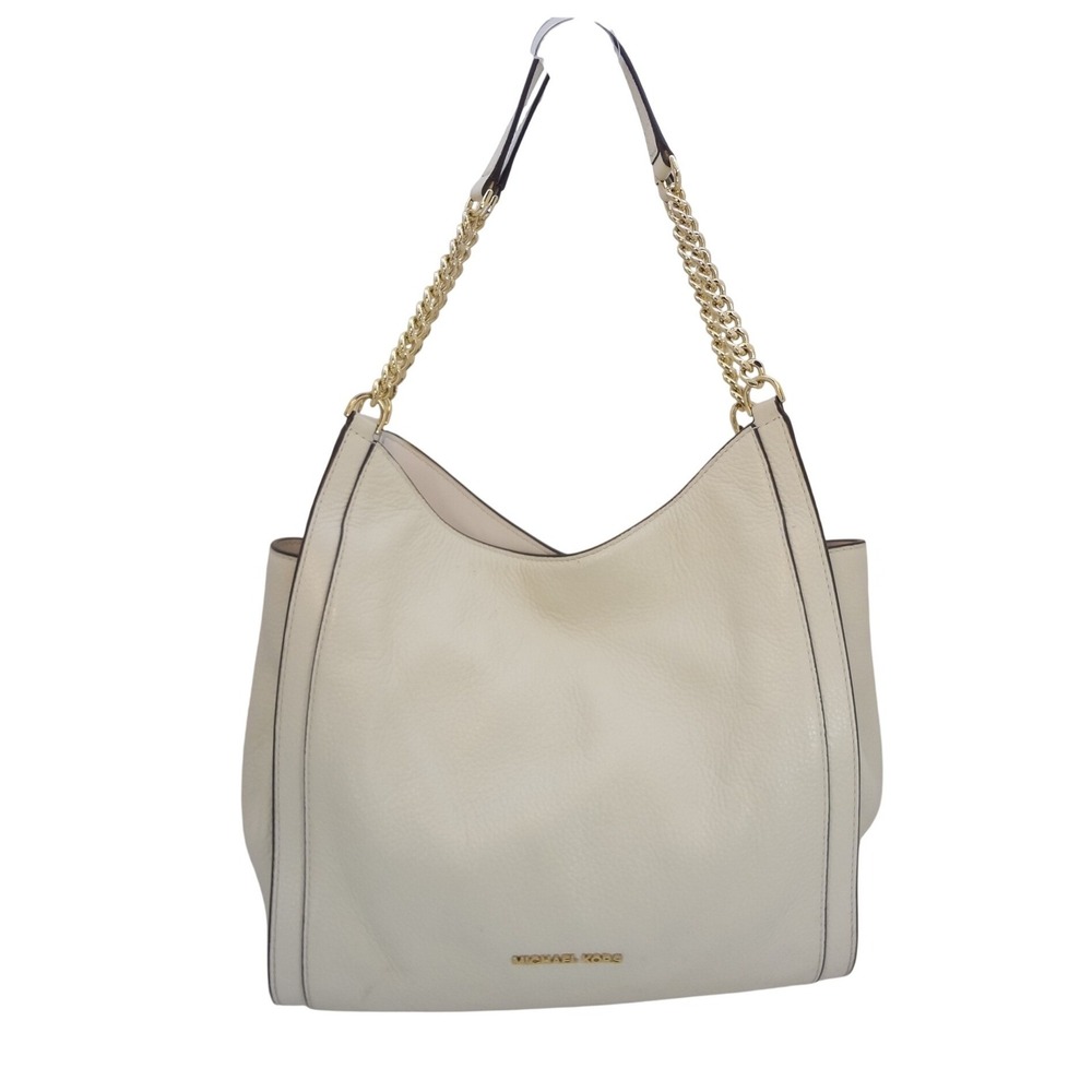 Michael Kors Nayla Shoulder Bag Large Cream Good Pebbled Leather Gold Chain
